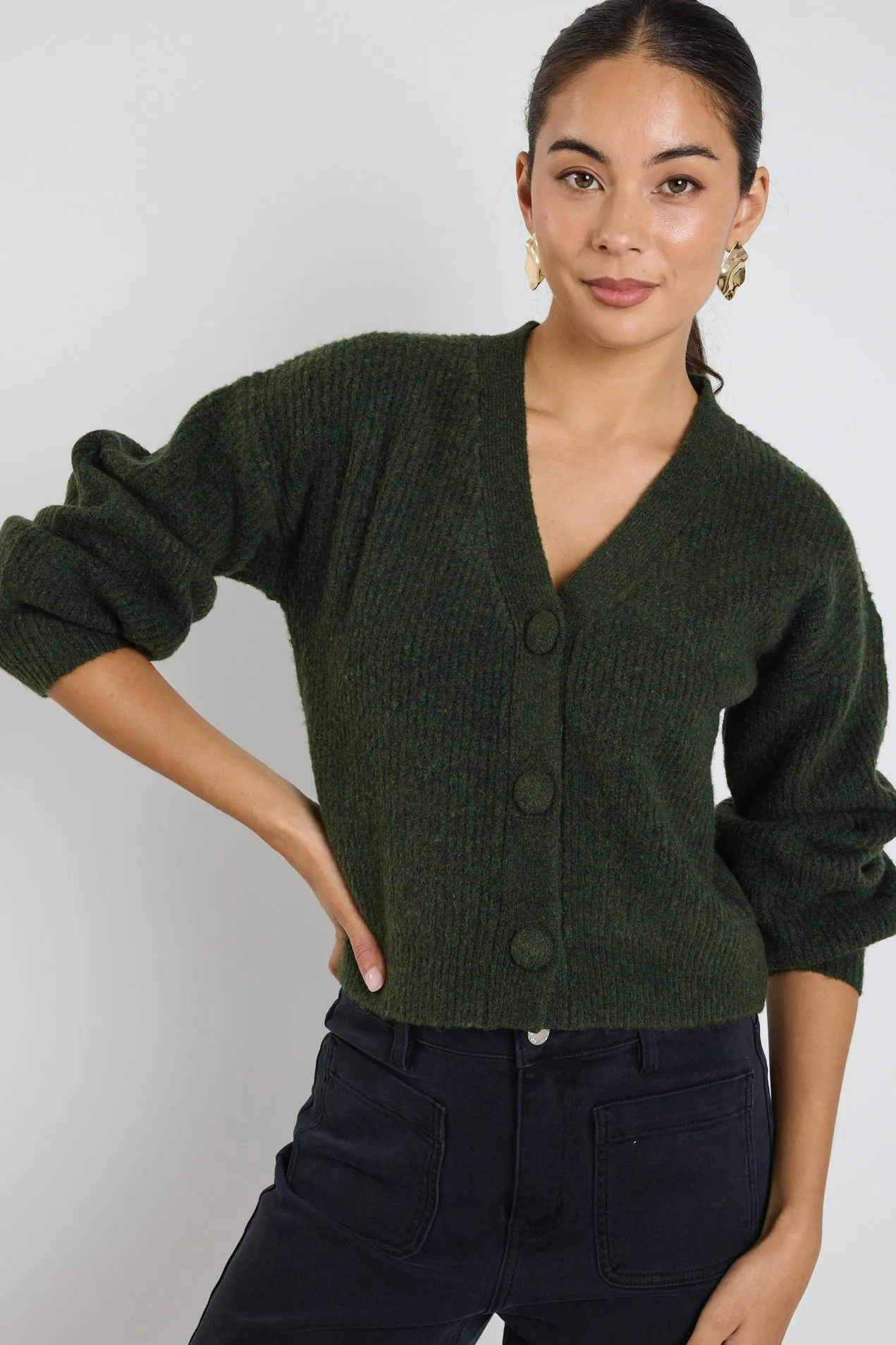 Wholesome Dark Khaki Chunky Knit Cardigan