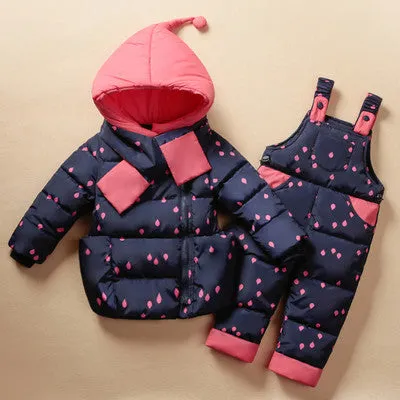 Winter Children's Clothing Set Kids Ski Suit Overalls Baby Girls Down Coat Warm Snowsuits Jackets bib Pants 2pcs/set 0-5T