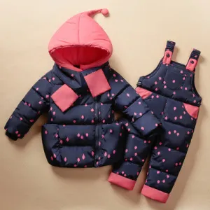 Winter Children's Clothing Set Kids Ski Suit Overalls Baby Girls Down Coat Warm Snowsuits Jackets bib Pants 2pcs/set 0-5T
