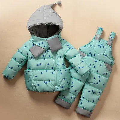 Winter Children's Clothing Set Kids Ski Suit Overalls Baby Girls Down Coat Warm Snowsuits Jackets bib Pants 2pcs/set 0-5T