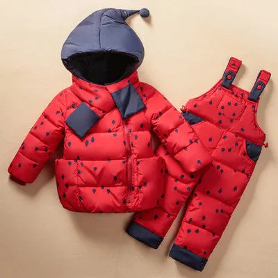 Winter Children's Clothing Set Kids Ski Suit Overalls Baby Girls Down Coat Warm Snowsuits Jackets bib Pants 2pcs/set 0-5T