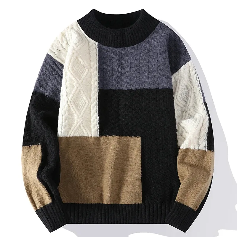 Winter Men's Patchwork Knit Sweater