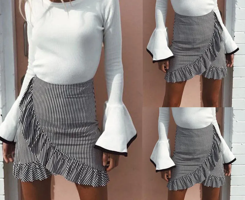 Women Fashion Striped Short Skirt