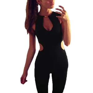 Women Jumpsuit Sleeveless Rompers Black Bodycon Long Overalls Slim Playsuits Bodysuits