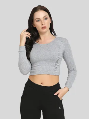 Women Light-Grey-Milange Solid Crop Top_WARMING UP TOP-LG-ML