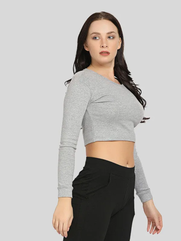 Women Light-Grey-Milange Solid Crop Top_WARMING UP TOP-LG-ML