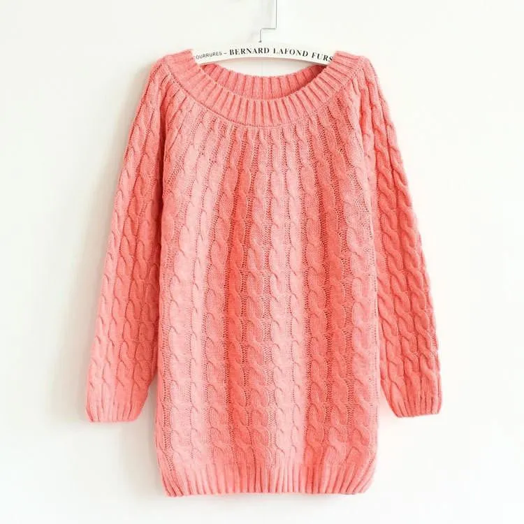 Women Sweater Pullovers Fashion Casual Long Sleeve O-neck Twist Knitted