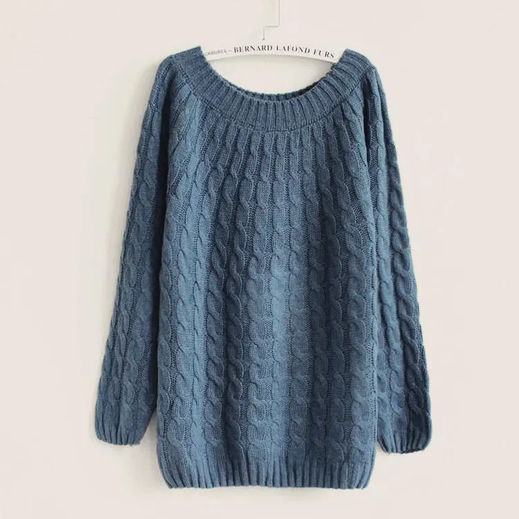 Women Sweater Pullovers Fashion Casual Long Sleeve O-neck Twist Knitted