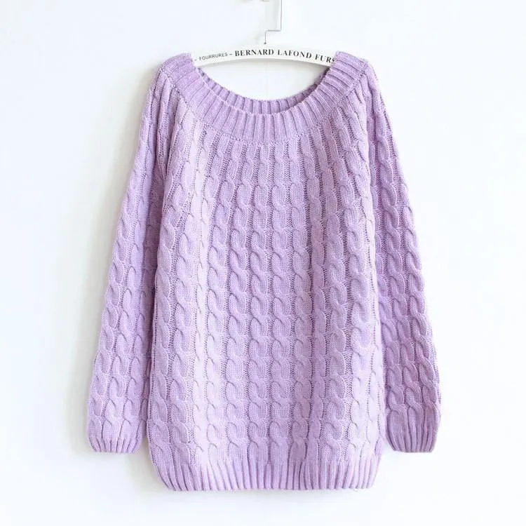 Women Sweater Pullovers Fashion Casual Long Sleeve O-neck Twist Knitted