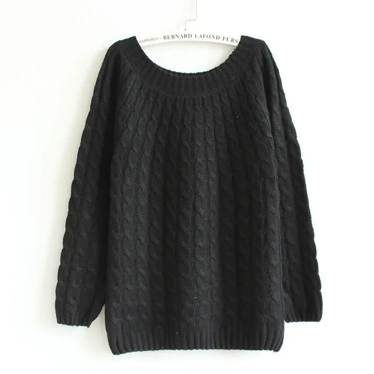 Women Sweater Pullovers Fashion Casual Long Sleeve O-neck Twist Knitted