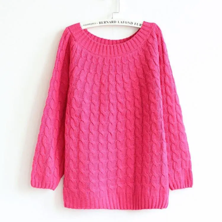 Women Sweater Pullovers Fashion Casual Long Sleeve O-neck Twist Knitted