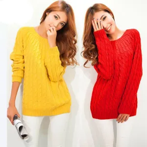 Women Sweater Pullovers Fashion Casual Long Sleeve O-neck Twist Knitted