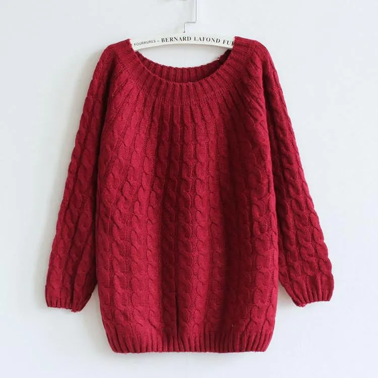 Women Sweater Pullovers Fashion Casual Long Sleeve O-neck Twist Knitted
