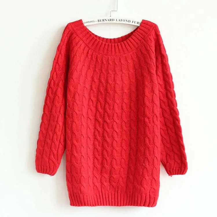 Women Sweater Pullovers Fashion Casual Long Sleeve O-neck Twist Knitted
