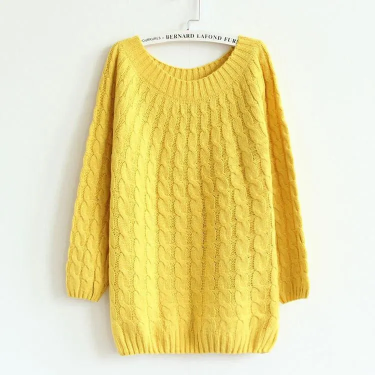Women Sweater Pullovers Fashion Casual Long Sleeve O-neck Twist Knitted