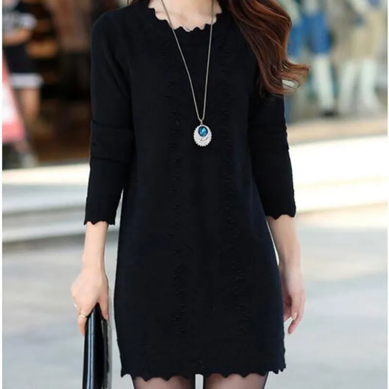 Women Sweaters Dress Pullovers Warm Long Knitted Sweater Knitwear Poncho Tunics Gray Black Pink Plus Size 3XL