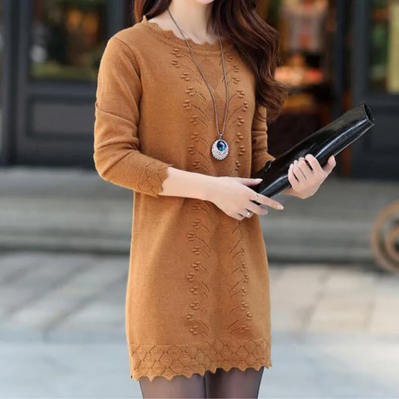Women Sweaters Dress Pullovers Warm Long Knitted Sweater Knitwear Poncho Tunics Gray Black Pink Plus Size 3XL