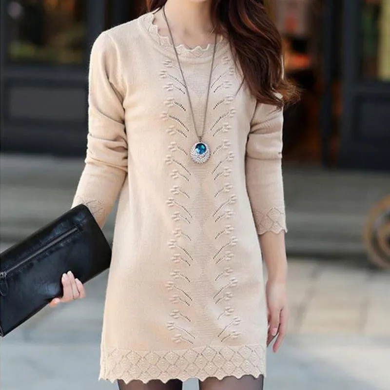 Women Sweaters Dress Pullovers Warm Long Knitted Sweater Knitwear Poncho Tunics Gray Black Pink Plus Size 3XL