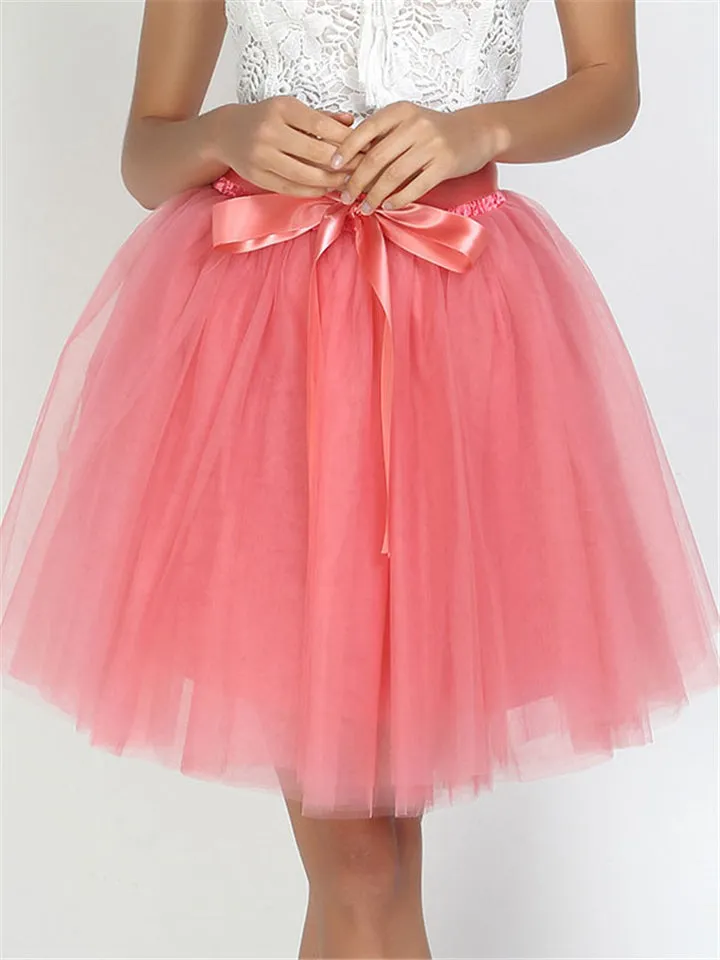 Women's Casual Fashion Multiple Layers Solid Color Tulle Skirt