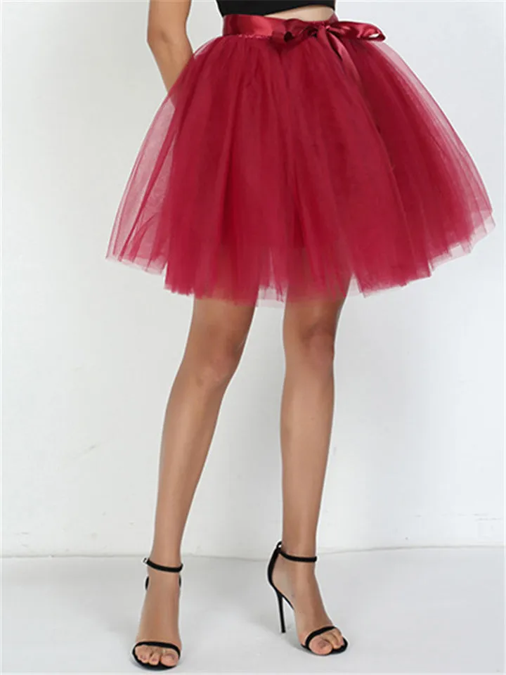Women's Casual Fashion Multiple Layers Solid Color Tulle Skirt