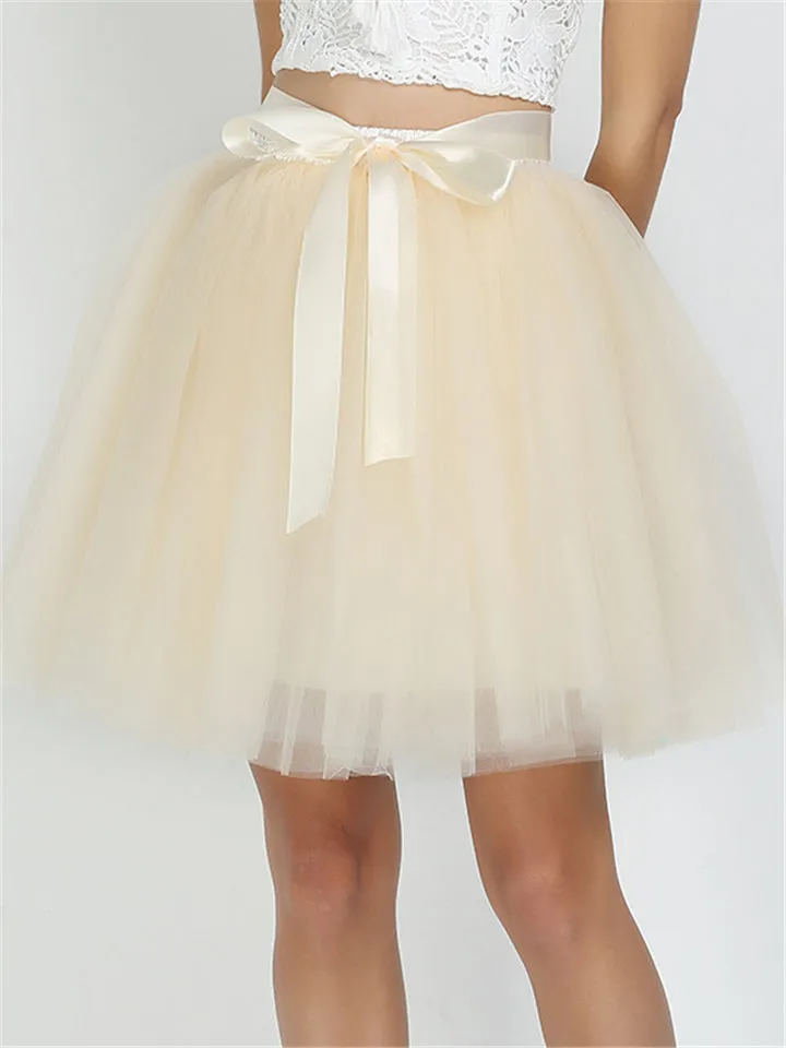 Women's Casual Fashion Multiple Layers Solid Color Tulle Skirt