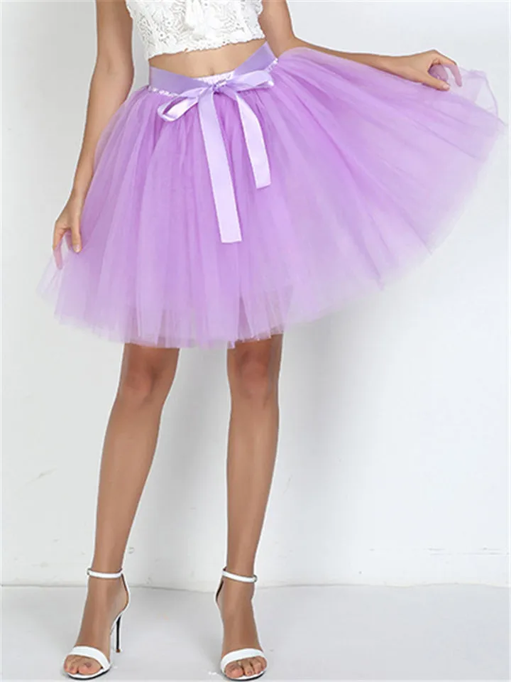 Women's Casual Fashion Multiple Layers Solid Color Tulle Skirt