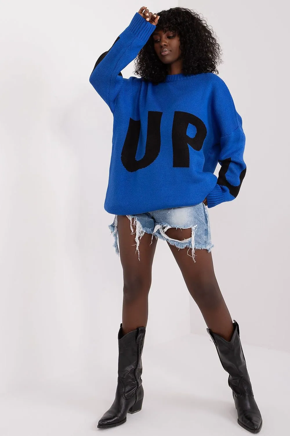Women's casual front print long sweater