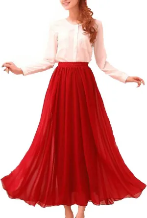 Womens Chiffon Retro Long Maxi Skirt Beach Ankle Length Skirt