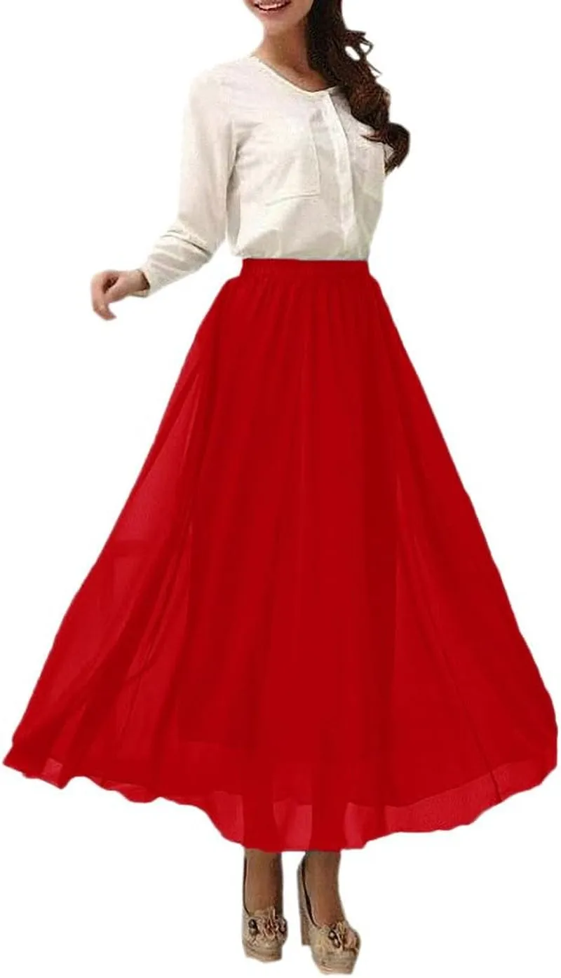 Womens Chiffon Retro Long Maxi Skirt Beach Ankle Length Skirt