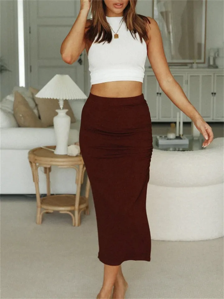 Women's Sexy Elegant Style Lace-up Design Slit Hem Knitted Slim Skirts