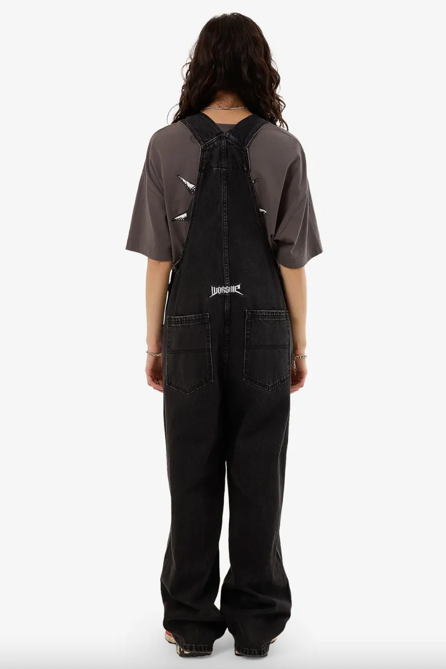 WORSHIP SUPPLIES NUCLEAR DENIM OVERALL - USED BLACK