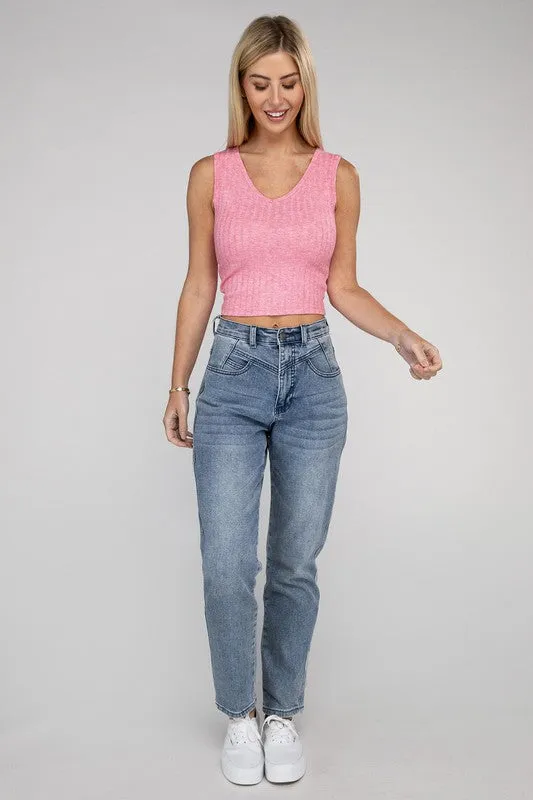 ZENANA Ribbed Scoop Neck Cropped Sleeveless Top