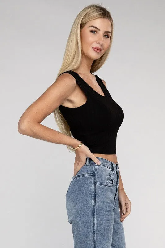 ZENANA Ribbed Scoop Neck Cropped Sleeveless Top